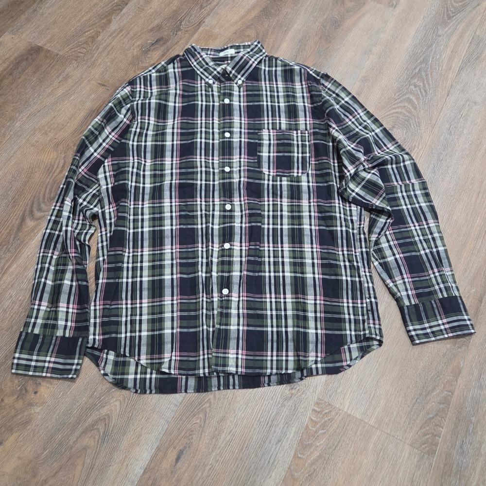 J.Crew Mens Indian Madras Slim Fit Plaid Button Down Shirt Green Navy Pink L